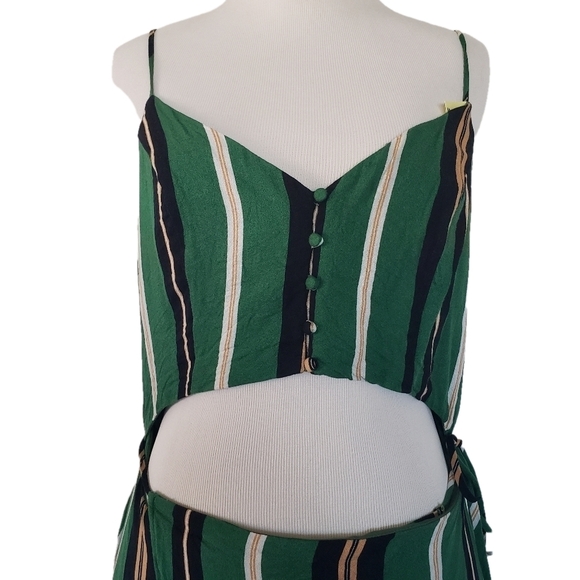 Lush Green Striped Spaghetti Strap Cutout Wrap Dress Size Large - Picture 3 of 5